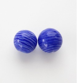 Lampwork 12mm Rounds With White Stripes ~ Blue