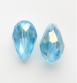 Crystal Glass 15mm Faceted Teardrops ~ Aqua