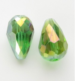 Crystal Glass 15mm Faceted Teardrops ~ Green