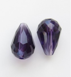 Crystal Glass 15mm Faceted Teardrops ~ Purple