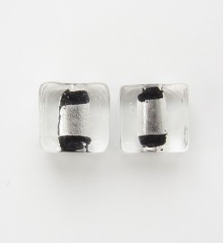 Silver Foil 12mm Flat Square Beads ~ Black