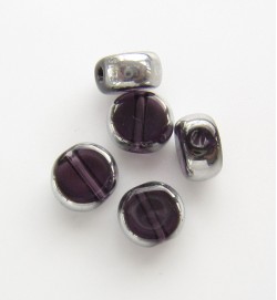 Silver Edged 6mm Flat Round Glass Beads ~ Dark Purple