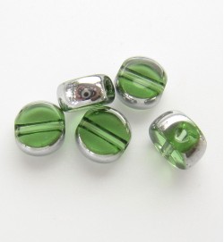 Silver Edged 6mm Flat Round Glass Beads ~ Green