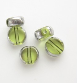 Silver Edged 6mm Flat Round Glass Beads ~ Light Green