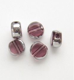 Silver Edged 6mm Flat Round Glass Beads ~ Purple