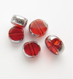 Silver Edged 6mm Flat Round Glass Beads ~ Red