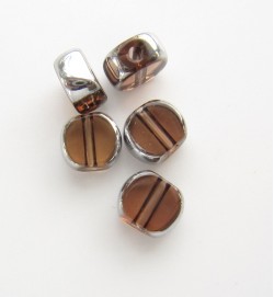 Silver Edged 6mm Flat Round Glass Beads ~ Toffee