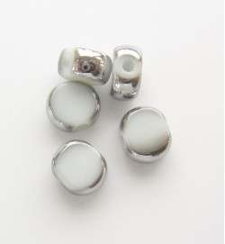 Silver Edged 6mm Flat Round Glass Beads ~ White