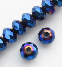 Faceted 8x6mm Abacus Glass Beads ~ Metallic Blue