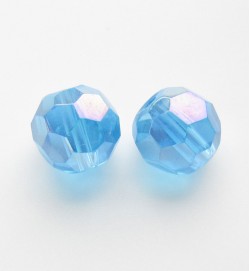 Faceted Round 10mm Glass Beads ~ Blue AB