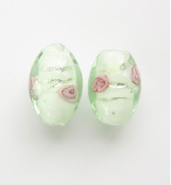 Lampwork 15mm Oval Beads ~ Light Green